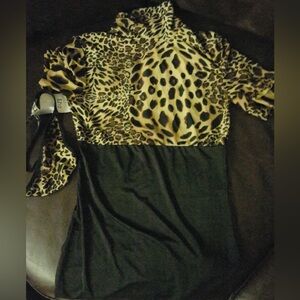 NWOT Sexy Skimpy Clubwear Dancewear Leopard Animal Print Black & Thong Lingerie